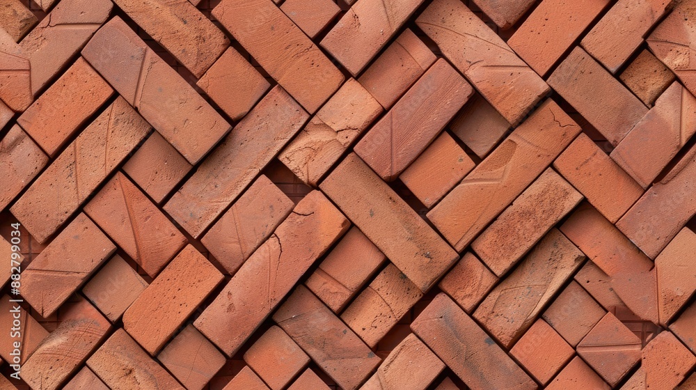 A close-up shot of a brick wall with a herringbone pattern. The bricks are red and have a slightly rough texture SEAMLESS PATTERN A close-up shot of a brick wall with a herringbone pattern. The bricks are red and have a slightly rough texture SEAMLESS PATTERN