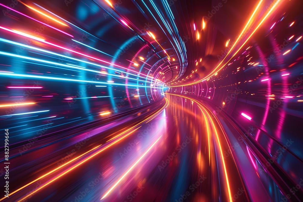 Futuristic Neon Light Tunnel with Vibrant Streaks of Color Futuristic Neon Light Tunnel with Vibrant Streaks of Color