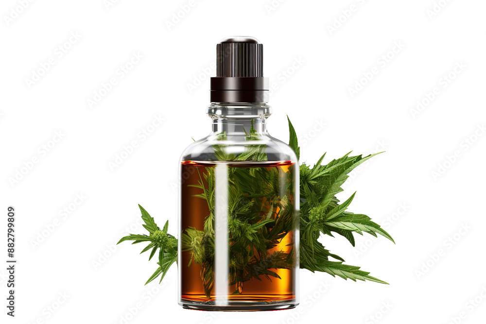 Ethereal Elixir: A Glass Bottle Filled With Green Leaves on White or PNG Transparent Background. Ethereal Elixir: A Glass Bottle Filled With Green Leaves on White or PNG Transparent Background.