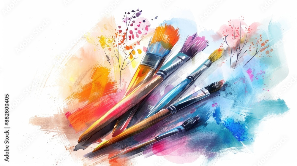 Obraz premium Colorful Brushes and Abstract Splashes