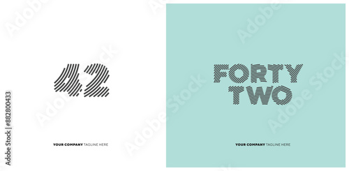 Number or Digit 42 forty two, with line effect editable vector.