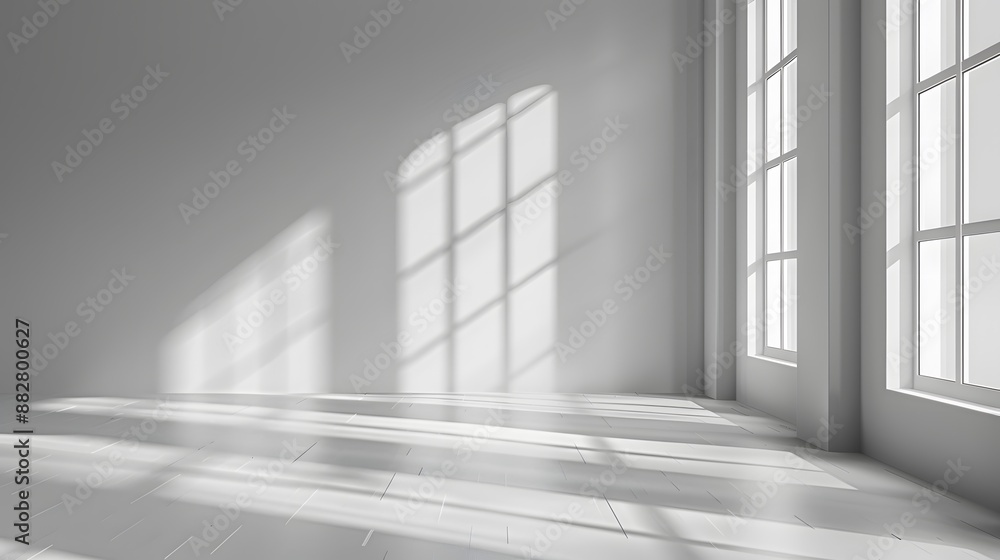 Sunlight Streaming Through Large Windows in a Minimalist Room Sunlight Streaming Through Large Windows in a Minimalist Room