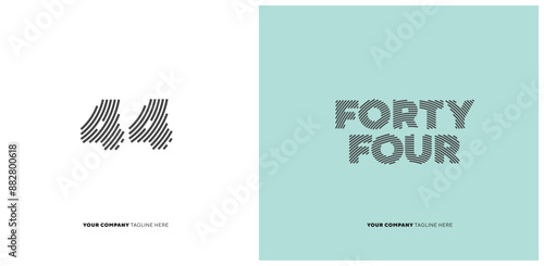 Number or Digit 44 forty four, with line effect editable vector.