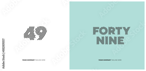 Number or Digit 49 forty nine, with line effect editable vector.