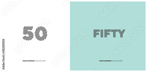 Number or Digit 50 fifty, with line effect editable vector.