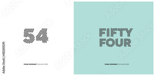 Number or Digit 54 fifty four, with line effect editable vector.