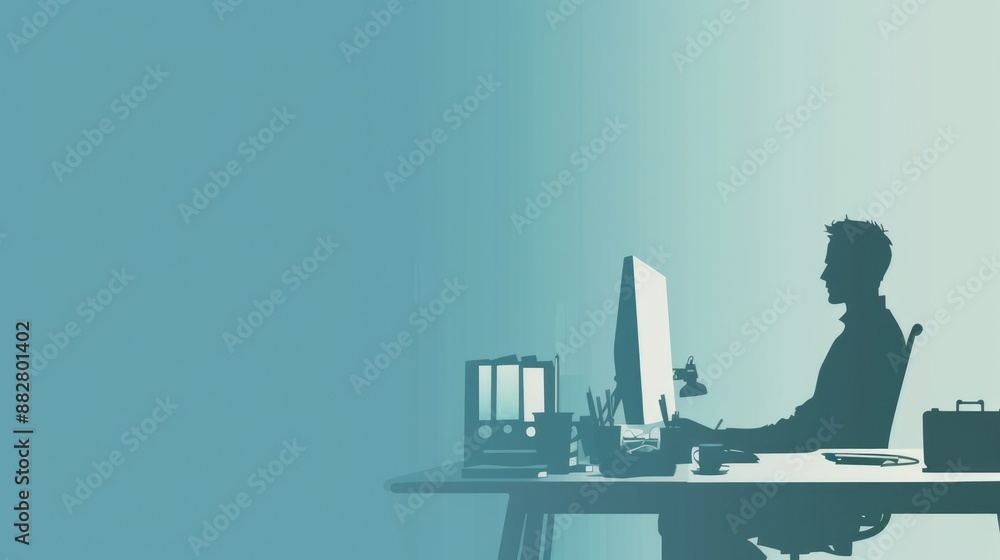 Fototapeta premium Silhouette of a Man Working at a Desk