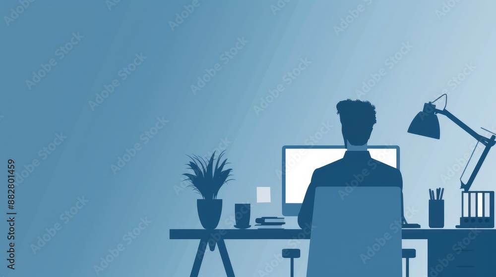 Fototapeta premium Silhouette of a Man Working at a Desk