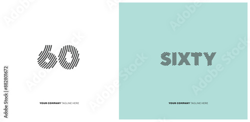 Number or Digit 60 sixty, with line effect editable vector.