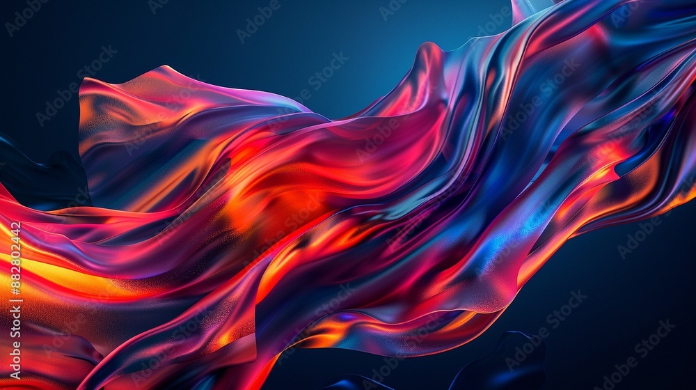 Fototapeta premium Abstract digital art with a blend of red, blue, and purple flowing waves.
