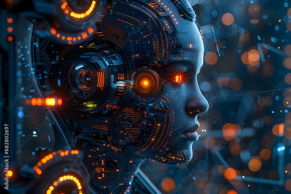 Futuristic Cyborg with Advanced Technology and Glowing Circuits Futuristic Cyborg with Advanced Technology and Glowing Circuits