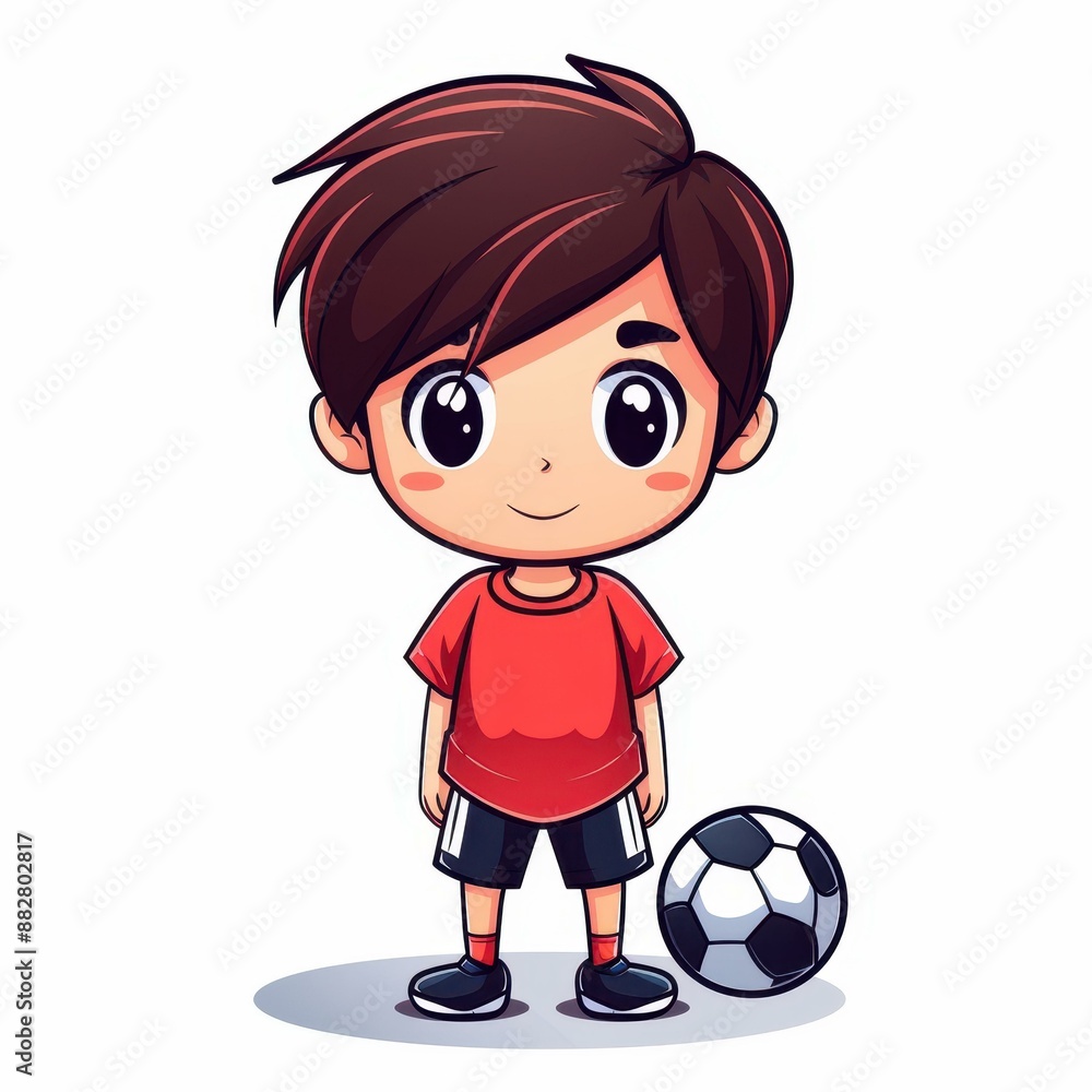 Adorable chibi character illustration of a sporty boy with a ball, perfect for childrens designs. Adorable chibi character illustration of a sporty boy with a ball, perfect for childrens designs.