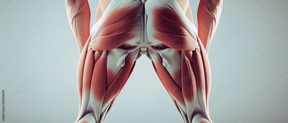 Close-up photo of gluteus medius muscles highlighted on a person's back, showcasing muscle definition. Close-up photo of gluteus medius muscles highlighted on a person's back, showcasing muscle definition.