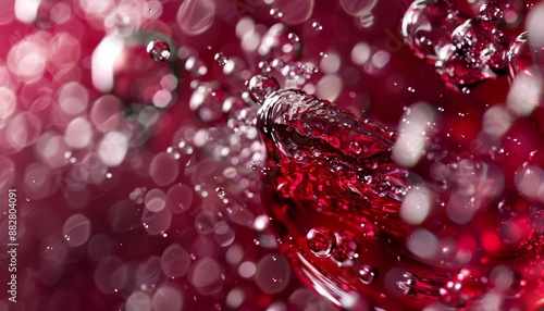 Red Wine Splashing with Bubbles Close Up and Dew Point on Glass Abstract Wine with Bubbles and Foam Texture Background Banner