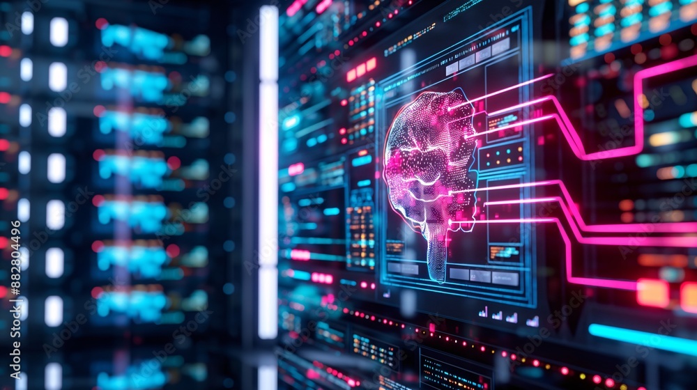 A visualization of data being processed by an AI system. A visualization of data being processed by an AI system.