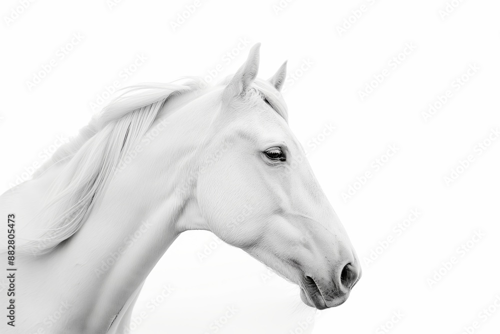 White horse portrait with flowing mane and strong features elegance concept White horse portrait with flowing mane and strong features elegance concept