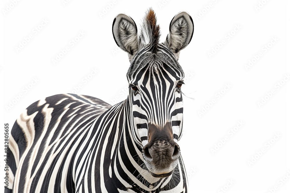 Zebra standing against white background wildlife concept Zebra standing against white background wildlife concept