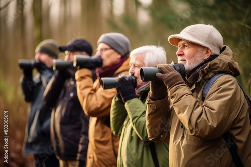 a group of people standing next to each other with binoculars © Kevin