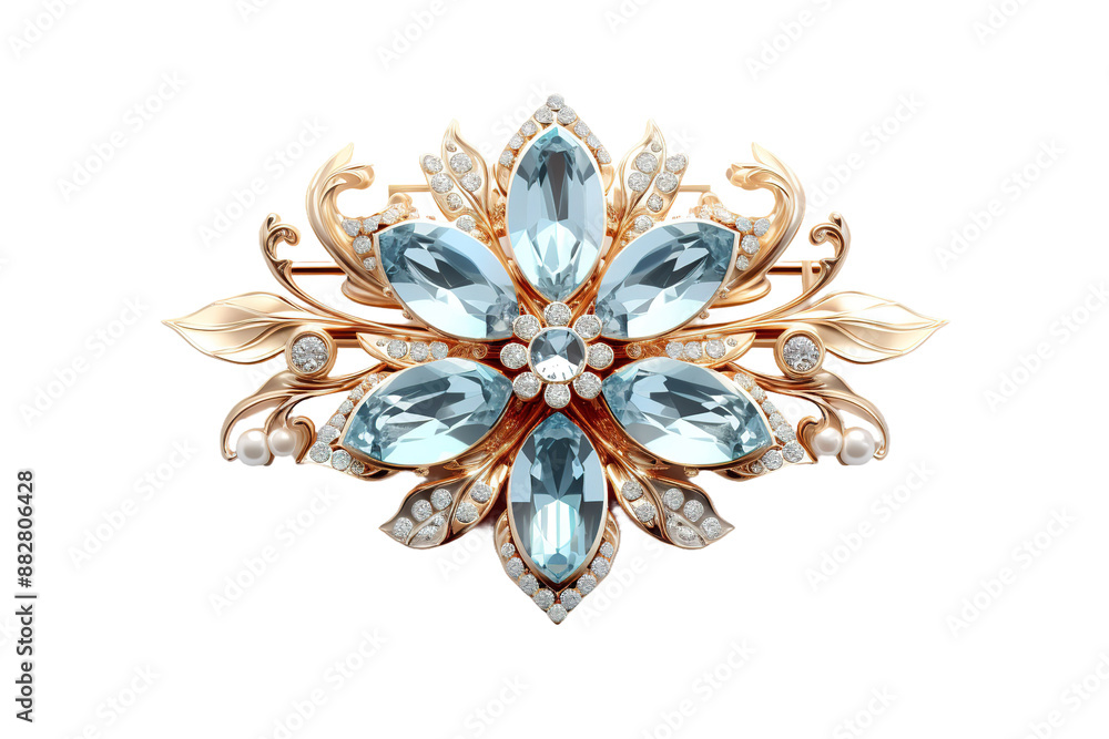 Fototapeta premium Seafoam Dreams: A Brooch Adorned With Blue and White Stones on White or PNG Transparent Background.