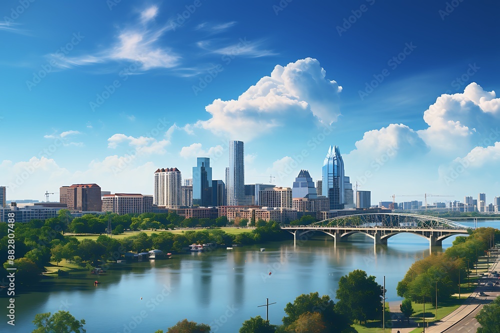 Panoramic view of the city beautiful buildings blue sky Panoramic view of the city beautiful buildings blue sky