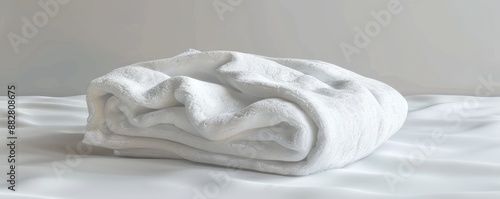 Isolated white towel on white background mockup, 4K hyperrealistic photo