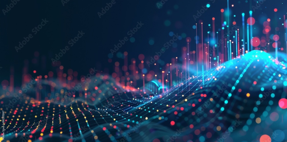 Obraz premium Abstract Digital Landscape with Glowing Lines and Dots