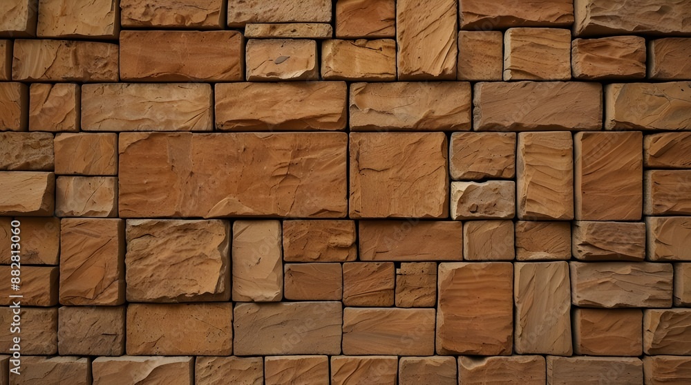 A close up of a brown stone wall made of rectangular bricks, showcasing ...