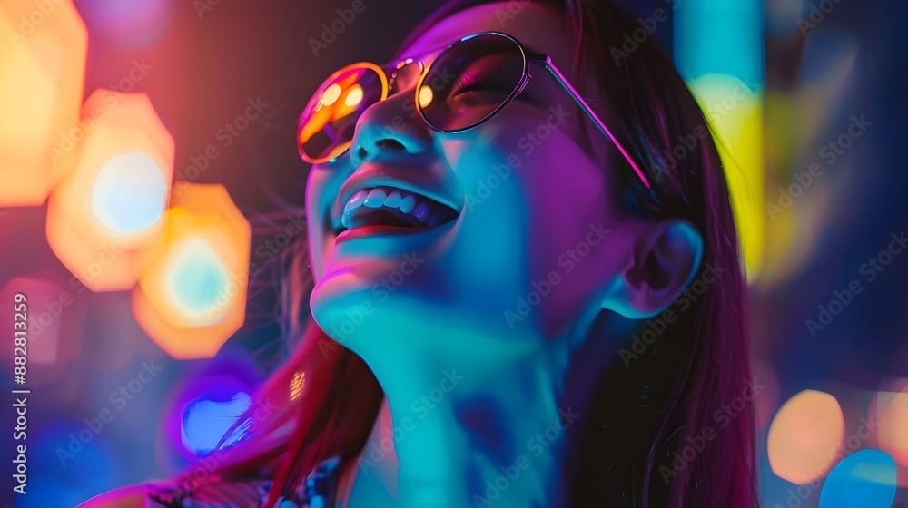 Asian female in a night club wearing sunglasses, young Korean woman in a nightclub Asian female in a night club wearing sunglasses, young Korean woman in a nightclub