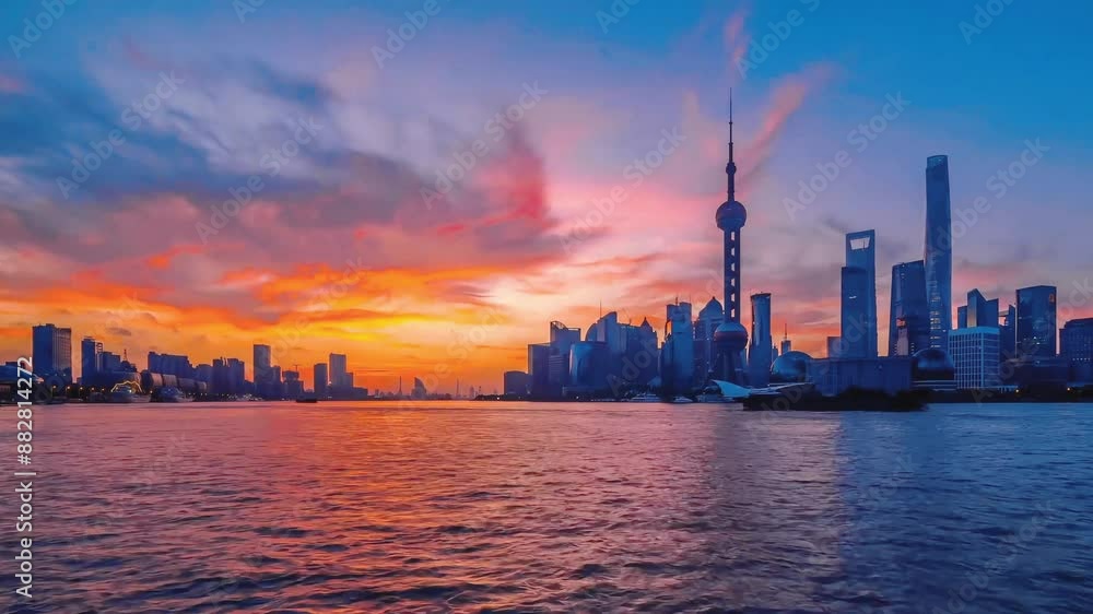 sunset over the shanghai city sunset over the shanghai city