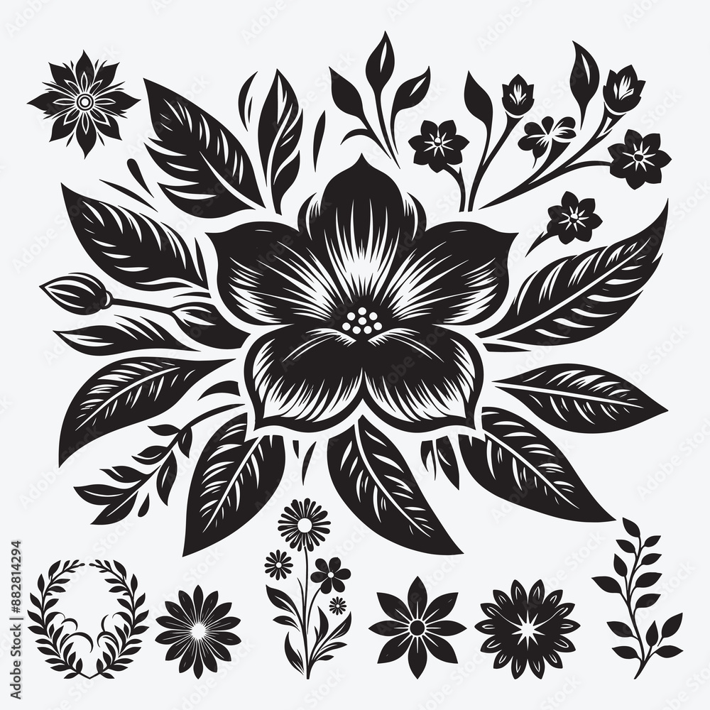 Fototapeta premium Hand Drawn Floral Ornaments and Decoration Elements Collection
