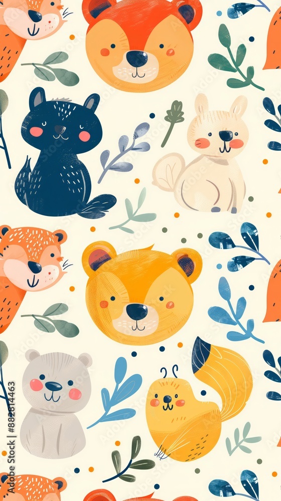 Cute pattern background with animal cartoon images Cute pattern background with animal cartoon images