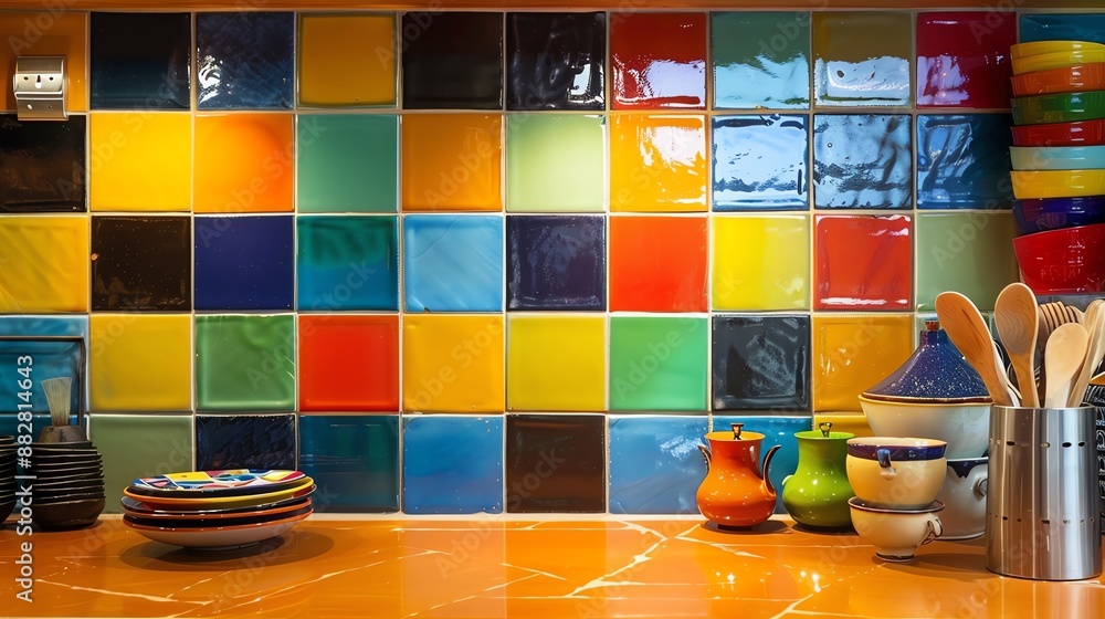 Highgloss colorful tile backsplash