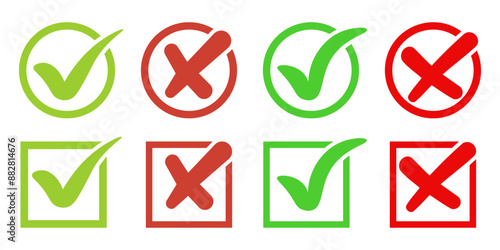 Check mark and Cross icons set.Checkmark tick and Cross symbol.Checkbox icons. Vector
