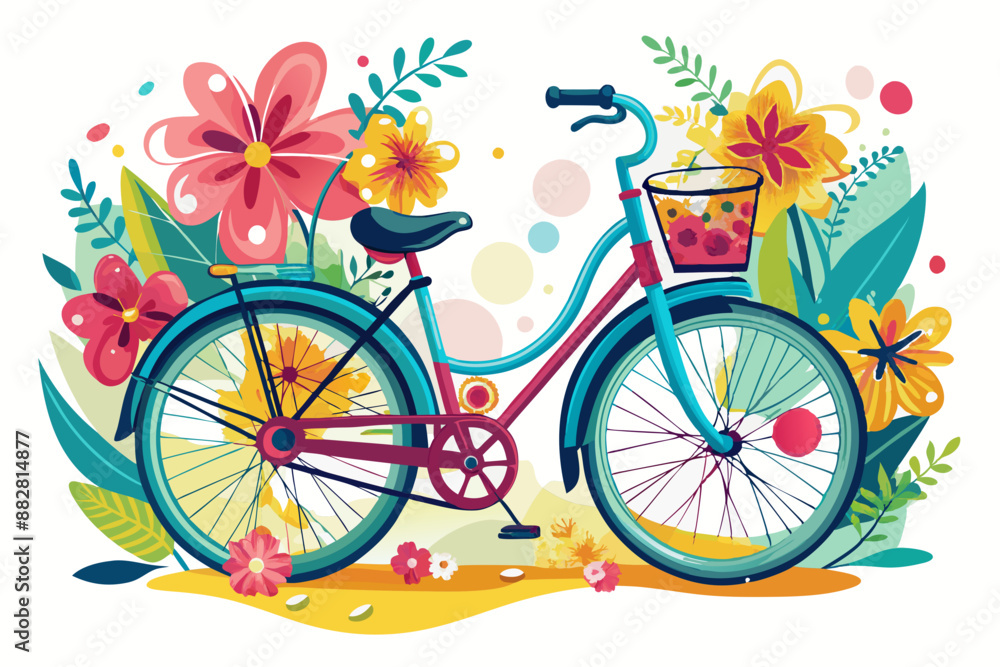 Fototapeta premium ladies bicycle with flowers on white background Graffiti style