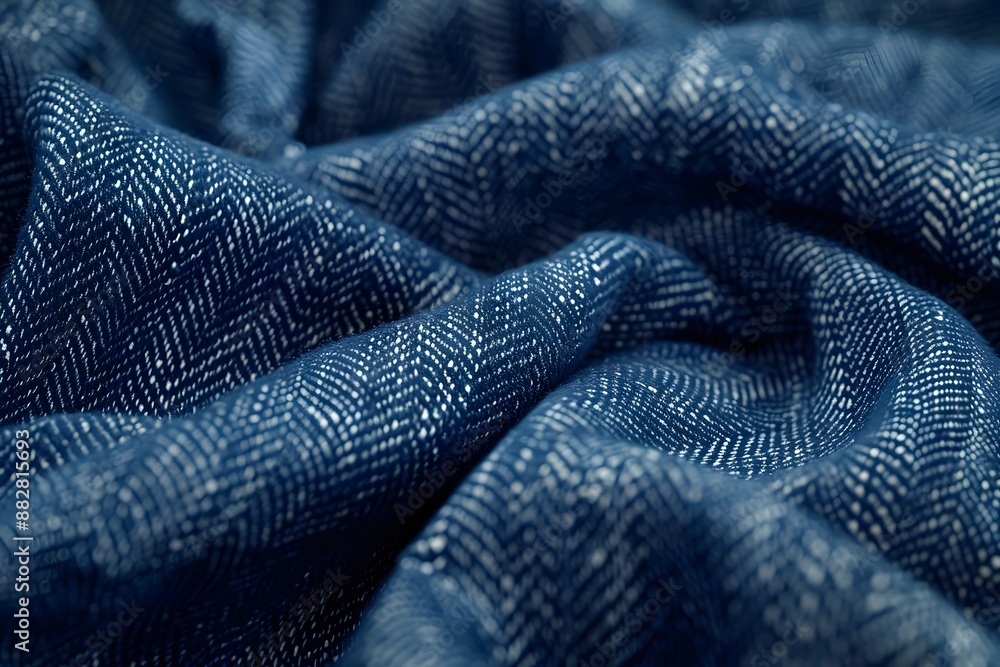Close-Up of Blue Herringbone Patterned Fabric Close-Up of Blue Herringbone Patterned Fabric