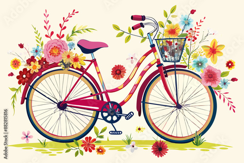 ladies bicycle with flowers on white background Graffiti style