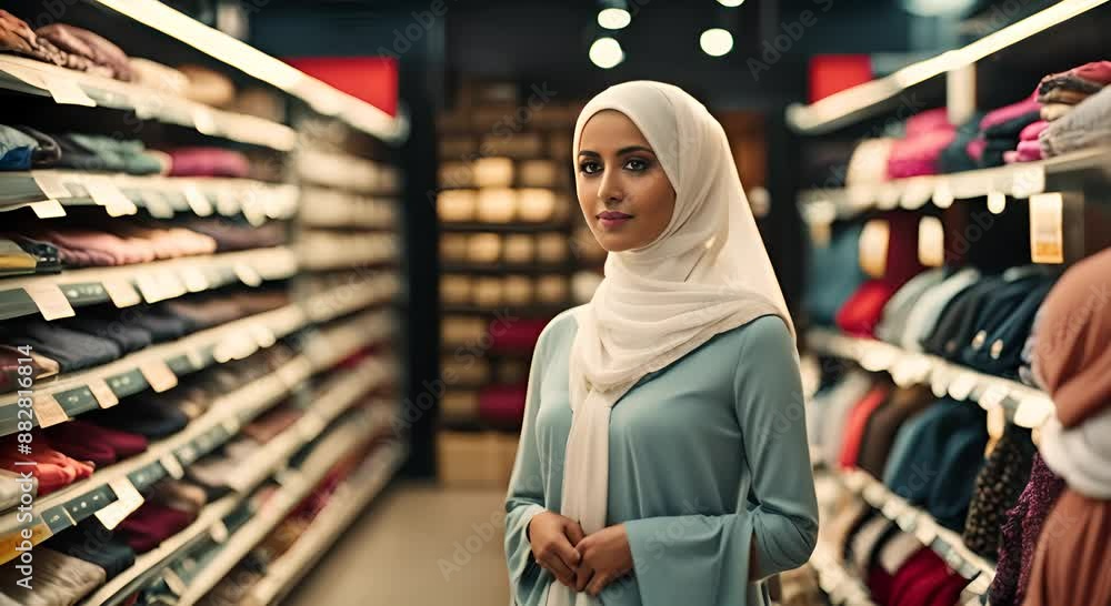 Muslim woman in a clothing store. Muslim woman in a clothing store.
