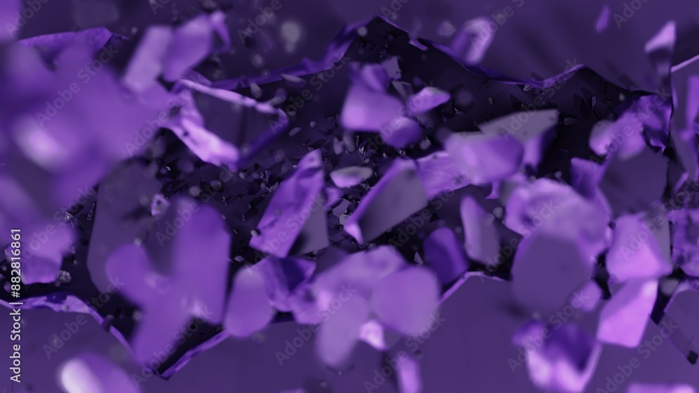 Fototapeta premium Abstract image with dynamic layout, purple shattered glass in chaotic composition, modern, intense, vibrant