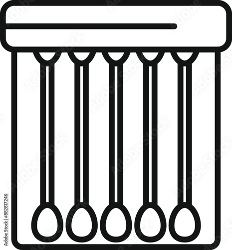 Line icon of a cotton buds box with five sticks inside, for ear cleaning and personal hygiene