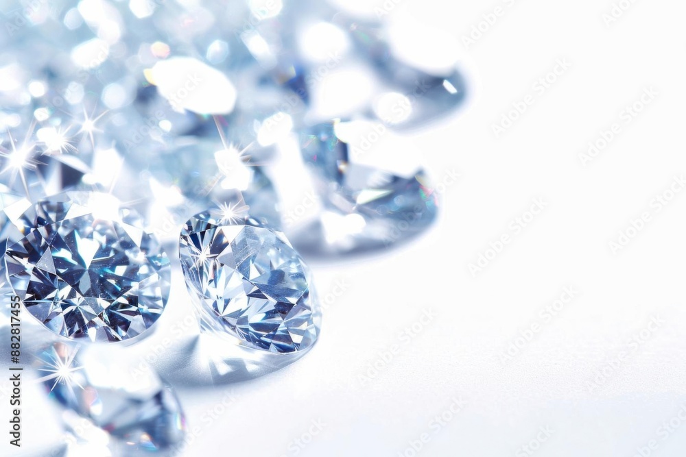 Close-up of sparkling cut diamonds on a reflective surface, showcasing brilliance and clarity, perfect for luxury and jewelry themes. Close-up of sparkling cut diamonds on a reflective surface, showcasing brilliance and clarity, perfect for luxury and jewelry themes.