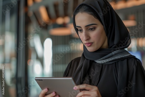 Young Woman in a Hijab Using a Tablet