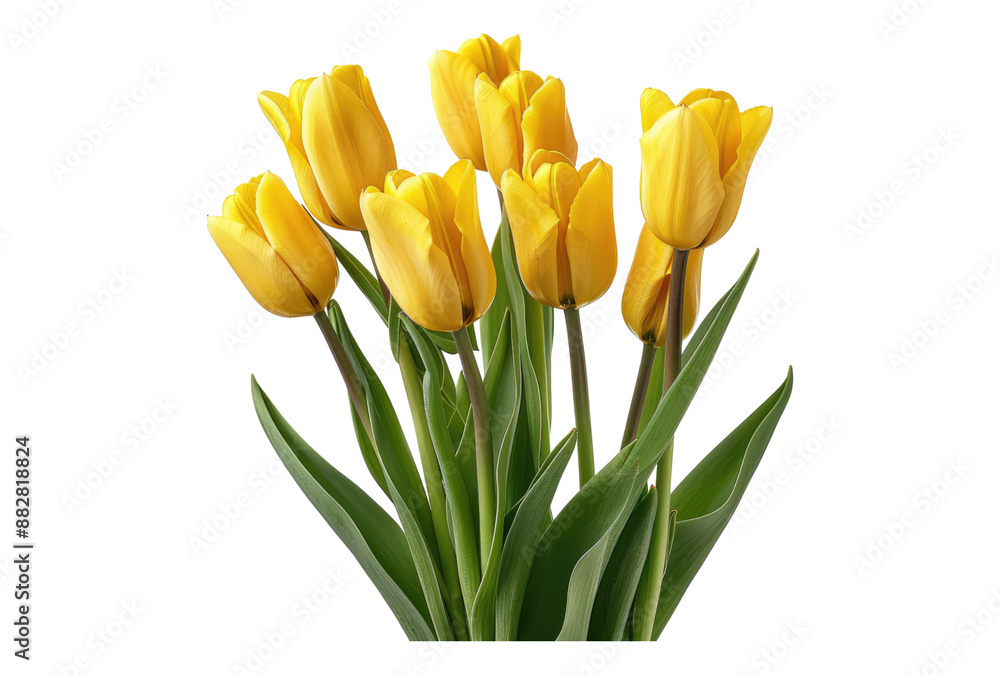Photo of Bunch of yellow tulips isolated on transparent background Photo of Bunch of yellow tulips isolated on transparent background