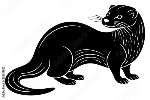 otter silhouette, otter line art black white vector illustration


