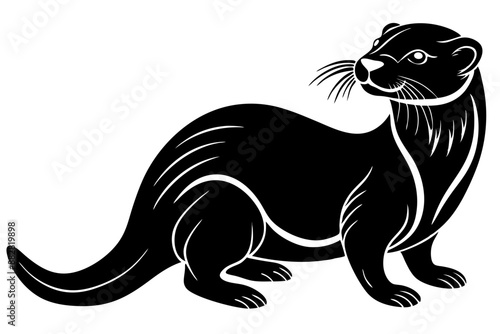 otter silhouette, otter line art black white vector illustration

