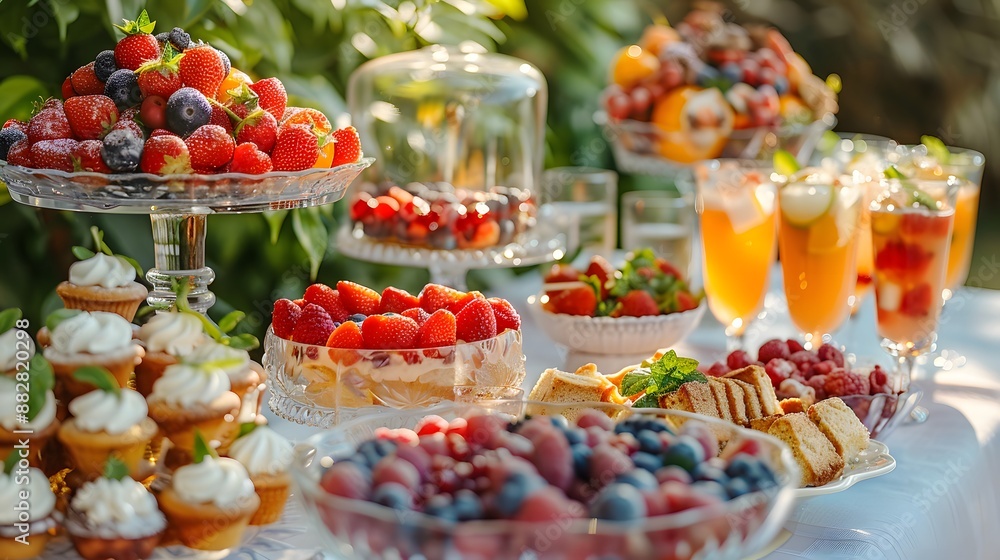 Vibrant Outdoor Dessert Table with Fresh Fruits and Pastries Vibrant Outdoor Dessert Table with Fresh Fruits and Pastries