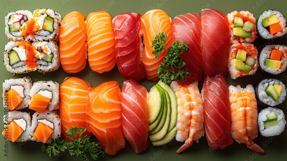 Sushi Platter with Salmon, Tuna, and Shrimp Sushi Platter with Salmon, Tuna, and Shrimp