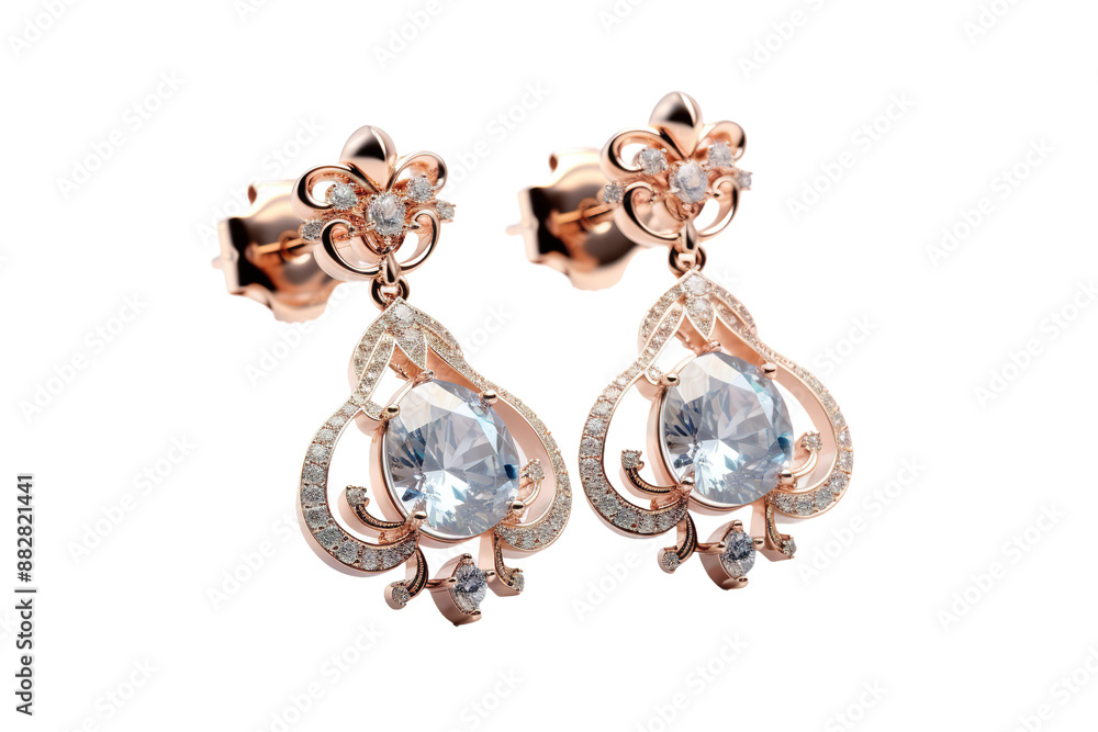 Εκτύπωση καμβά Vintage rose gold floral teardrop earrings, crystal gemstone dangle jewelry, ele