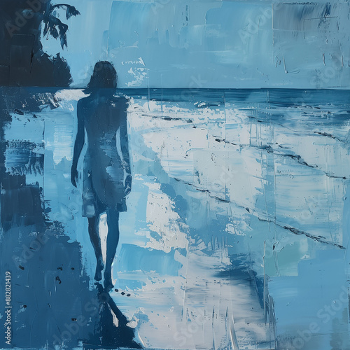 woman on the blue beach