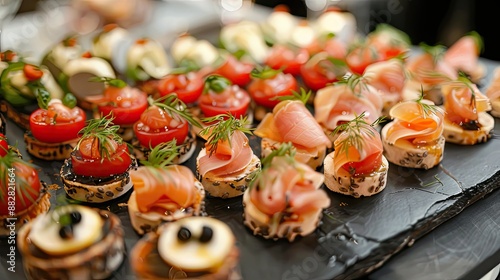 Fototapeta Naklejka Na Ścianę i Meble -  Elegant canapes and appetizers from a catering service for social events weddings and corporate events