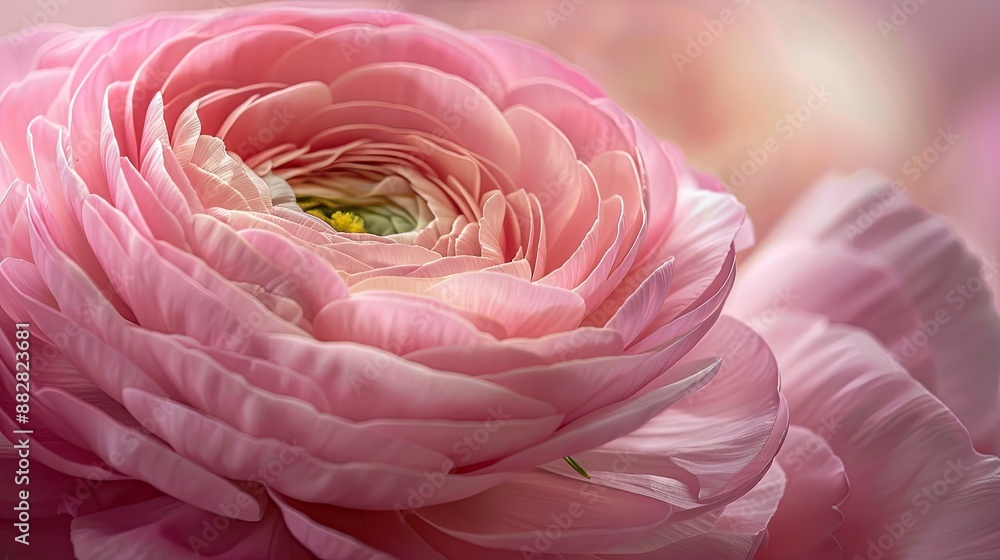 Close-up shot of a delicate pink ranunculus flower, highlighting its natural beauty Close-up shot of a delicate pink ranunculus flower, highlighting its natural beauty